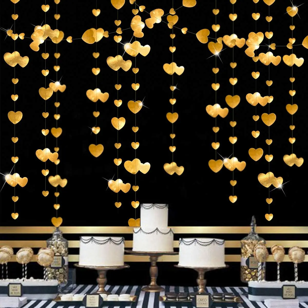 

13Ft Gold Heart Hanging Garland Paper Love Shape Streamer Banner for Bachelorette Engagement Wedding Valentines Party Decoration
