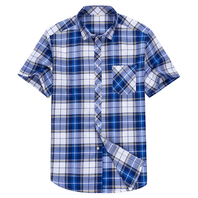 

Blue Plaid Casual Men's Short Sleeve Shirt Blusas Blouse Camisa Koszula Bluzki Bluzka Vestidos Casuales Plaid Plus Size Clothing