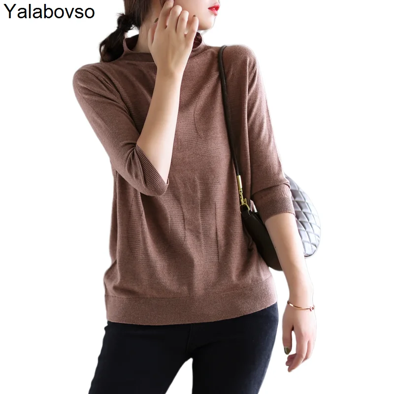 2021 Autumn Three Quarter Sleeve T-shirt Tops Women's Half High Collar Bottomed Shirt Slim Fit Elastic Sweater For Lady Soft
2021 Autumn Three Quarter Sleeve T-shirt Tops Women's Half High Collar Bottomed Shirt Slim Fit Elastic Sweater For Lady Soft