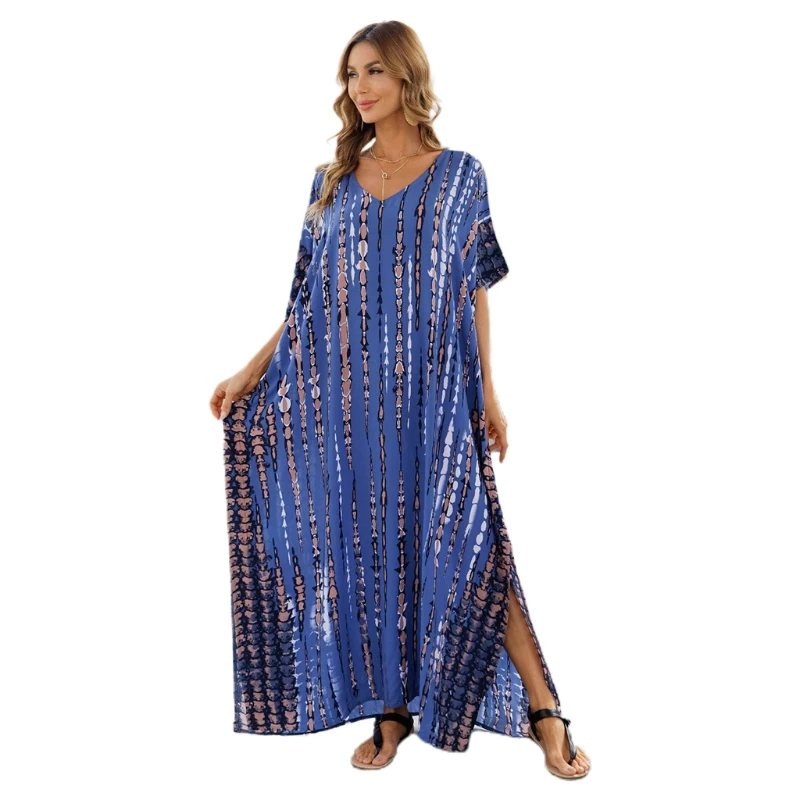 Women Half Sleeve Swimsuit Cover Up Sexy V-Neck Tie-Dye Striped Print Beach Maxi Dress Oversized Loose Long Robe Kaftan Beachwe
Women Half Sleeve Swimsuit Cover Up Sexy V-Neck Tie-Dye Striped Print Beach Maxi Dress Oversized Loose Long Robe Kaftan Beachwe