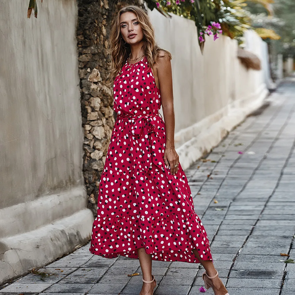 2021Summer Women's Strap Sleeveless Long Dress Polka Dot Holiday Wind Big Swing Dress
2021Summer Women's Strap Sleeveless Long Dress Polka Dot Holiday Wind Big Swing Dress