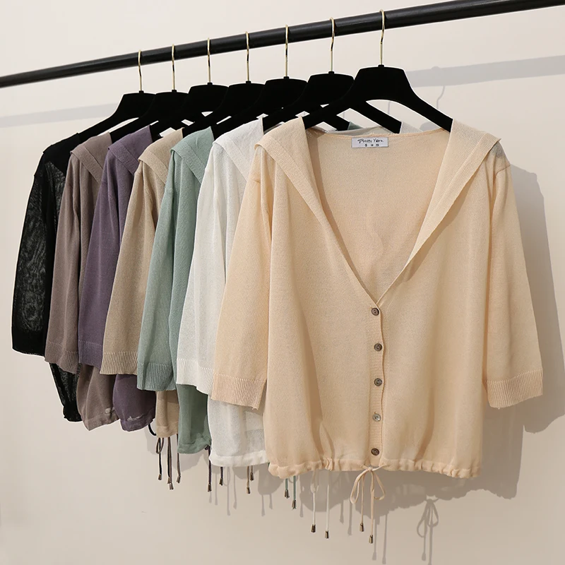Hooded Thin Sweater Cardigan Women Silk Linen Spring Summer Lace Up V-neck Short Design Loose Cape Cardigans Outerwear Female
Hooded Thin Sweater Cardigan Women Silk Linen Spring Summer Lace Up V-neck Short Design Loose Cape Cardigans Outerwear Female