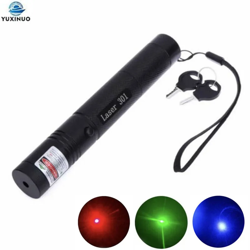 

Powerful 301 Red Green Blue Light Laser Pointer Pen Adjustable Focus 650nm 532nm 405nm Lazer Pen Visible Beam G301 no Battery