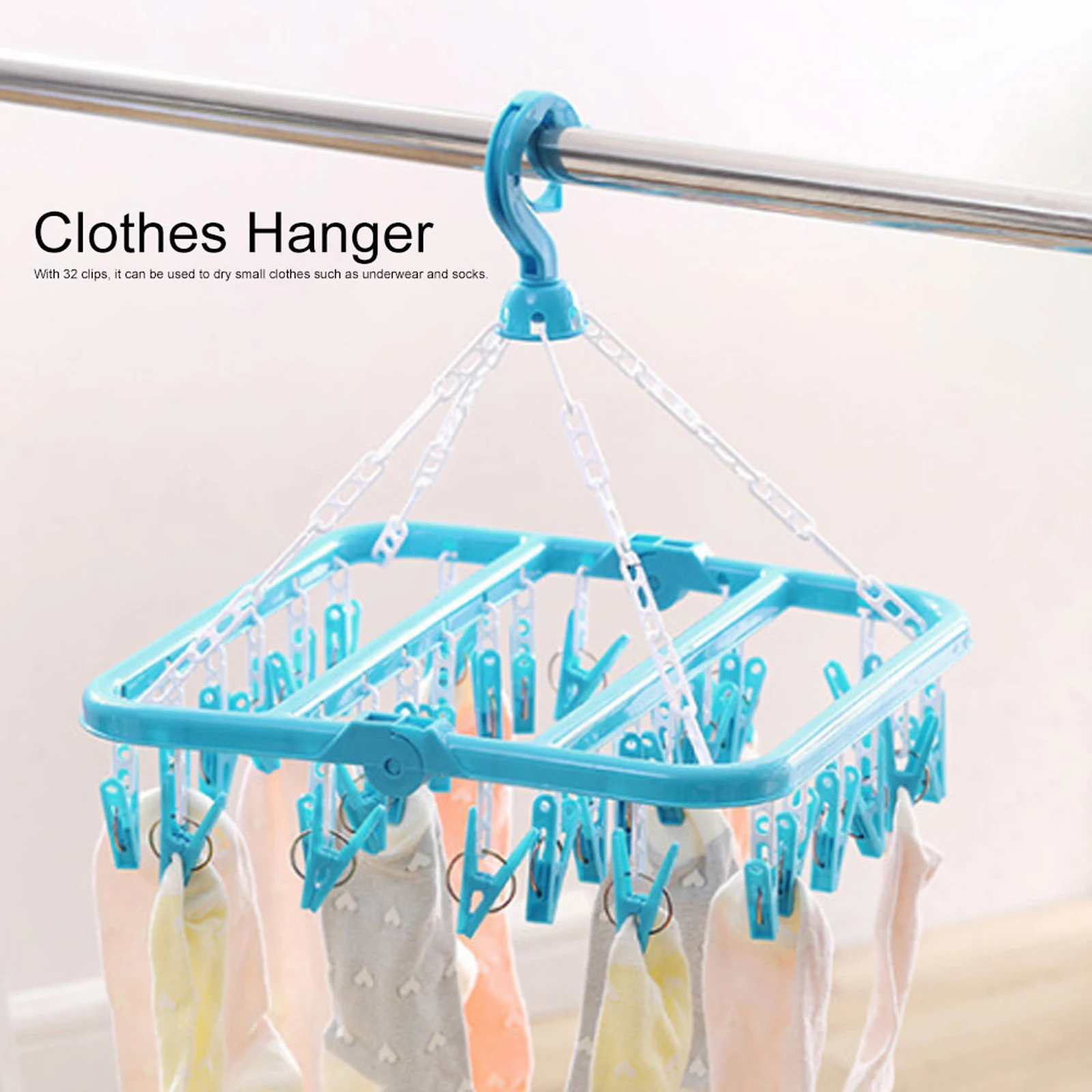 32 Clip Folding Clothes Hanger 360 Degree Rotation Socks Underwear Drying Rack Plastic Clothes Hanger Blue
32 Clip Folding Clothes Hanger 360 Degree Rotation Socks Underwear Drying Rack Plastic Clothes Hanger Blue
