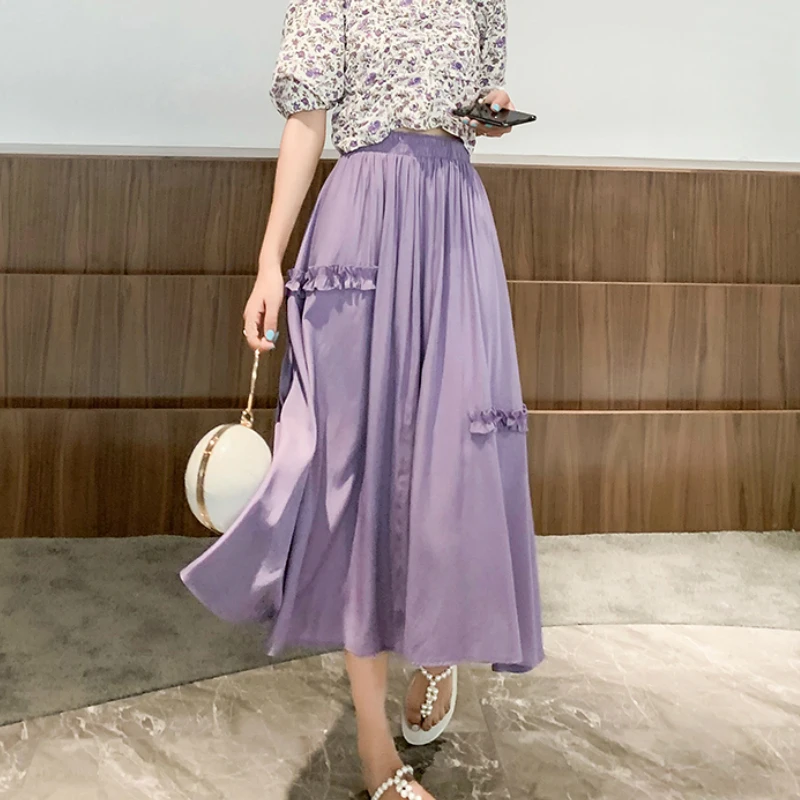 Summer Korean Style Cotton Long Skirts Fringes Solid Purple White Pleated A-line Mid-calf Long Skirts
Summer Korean Style Cotton Long Skirts Fringes Solid Purple White Pleated A-line Mid-calf Long Skirts