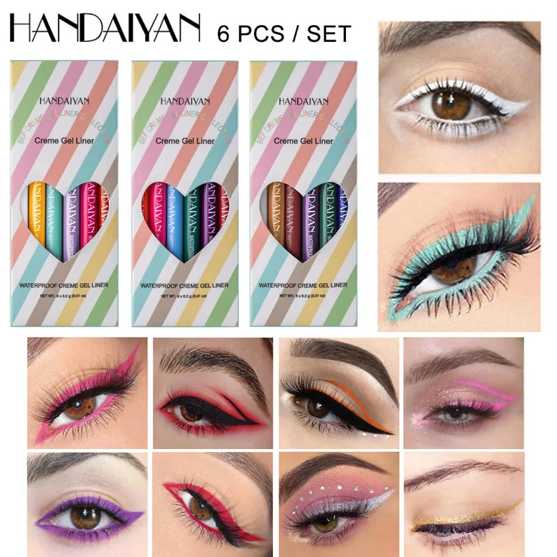6pcs/set Eyeliner Waterproof Creme Gel Liner Easy To Wear Make Up Matte Eye Liner Colorful Lasting White Gold Cosmetics Pen Set
6pcs/set Eyeliner Waterproof Creme Gel Liner Easy To Wear Make Up Matte Eye Liner Colorful Lasting White Gold Cosmetics Pen Set