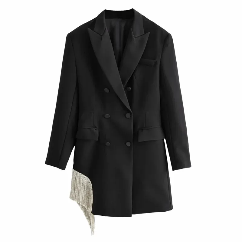 Women 2021 Fashion Double-breasted Blazers Coat Vintage Long Sleeves Female Black Slim Tassel Drill Decoration Chic Outerwear
Women 2021 Fashion Double-breasted Blazers Coat Vintage Long Sleeves Female Black Slim Tassel Drill Decoration Chic Outerwear