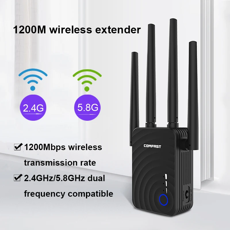 

Беспроводной Wi-fi-ретранслятор/маршрутизатор, 2,4 Мбит/с, двухдиапазонный, 5,8 и ГГц, 4 антенны, усилитель сигнала большого радиуса действия