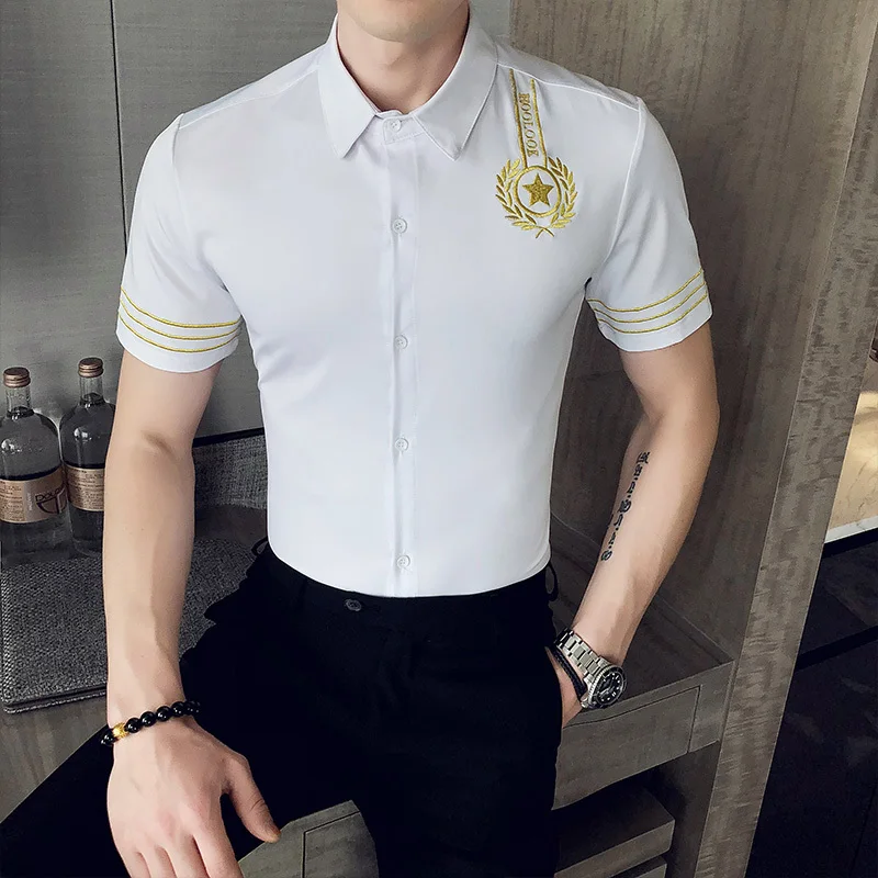 Party Nightclub Fashion Tuxedo Male Clothing Streetwear Social Top Luxury Gold Embroidery Shirt Men Slim Fit Casual Dress Shirts
Party Nightclub Fashion Tuxedo Male Clothing Streetwear Social Top Luxury Gold Embroidery Shirt Men Slim Fit Casual Dress Shirts