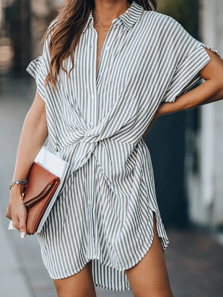 Summer Sexy Striped Shirt Vestido Boho Mini Dress Short-sleeved Shirt Dress Elegant Women Beach Dresses Party Dress Sundress
Summer Sexy Striped Shirt Vestido Boho Mini Dress Short-sleeved Shirt Dress Elegant Women Beach Dresses Party Dress Sundress