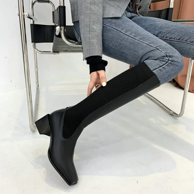 Vintage Square Toe knee high boots Genuine Leather Thick high Heels Ankle Boots knitting Band 2020 Winter Party Working Boots
Vintage Square Toe knee high boots Genuine Leather Thick high Heels Ankle Boots knitting Band 2020 Winter Party Working Boots