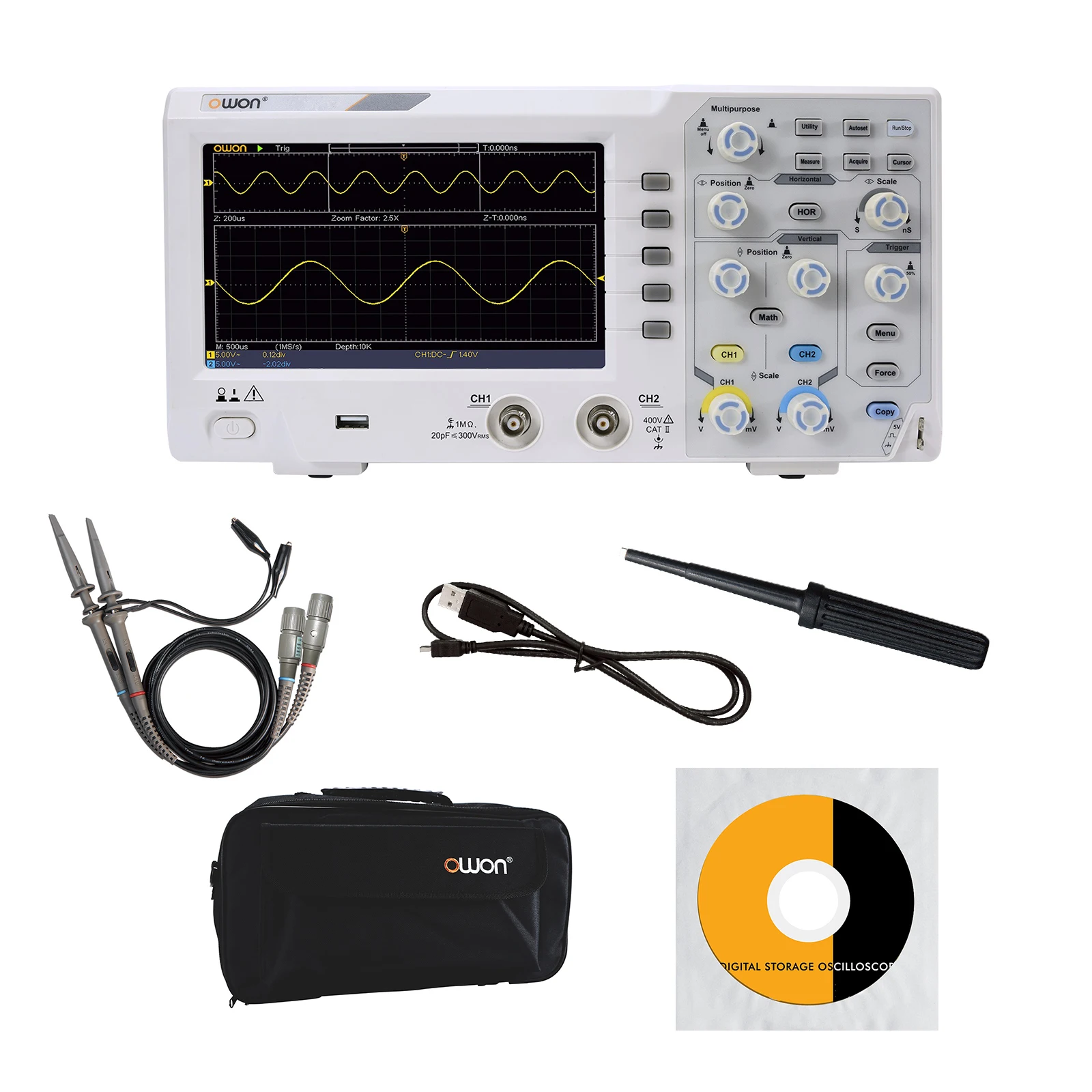 Owon SDS1102 7inch Screen Digital Oscilloscope 1GSS/S Sampling Rate 100MHz Analog Bandwidth Support Waveform Storage
Owon SDS1102 7inch Screen Digital Oscilloscope 1GSS/S Sampling Rate 100MHz Analog Bandwidth Support Waveform Storage
