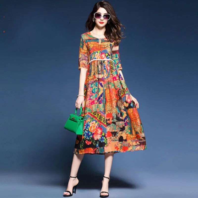 New Vintage Silk 2021 Dress Women Elegant Loose A-Line Floral Print Summer Dresses Casual Womens High-end Clothing Vestido
New Vintage Silk 2021 Dress Women Elegant Loose A-Line Floral Print Summer Dresses Casual Womens High-end Clothing Vestido