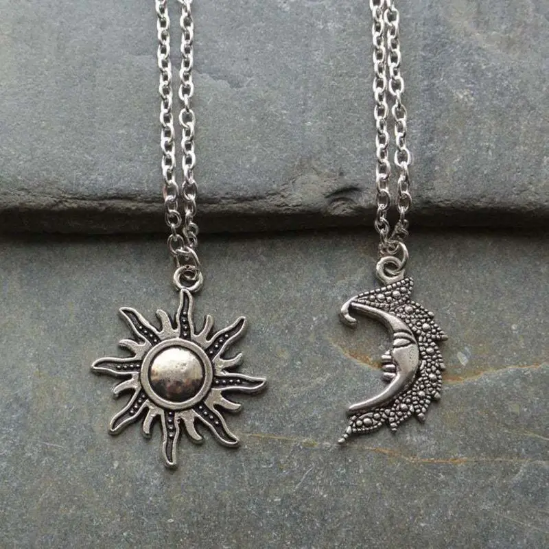 2Pcs Vintage Lovers Sun and Moon Pendant Necklaces Antiqued Silver Necklace Planet Puzzles Set Fashion Jewelry
2Pcs Vintage Lovers Sun and Moon Pendant Necklaces Antiqued Silver Necklace Planet Puzzles Set Fashion Jewelry
