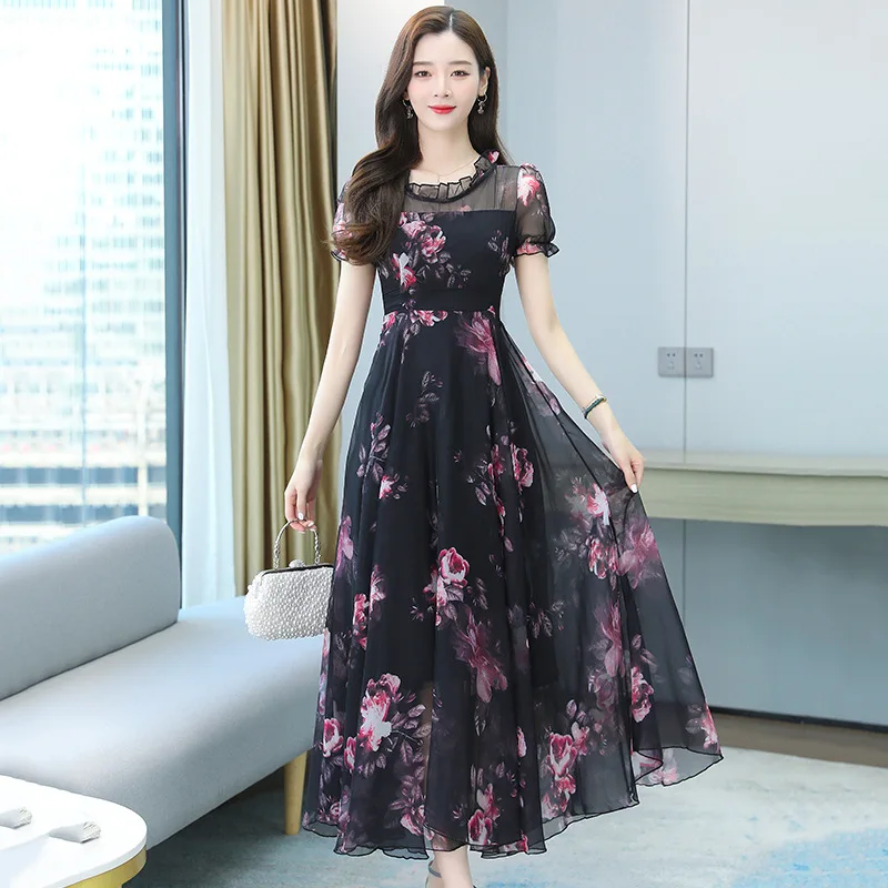 Real shot 2021 spring and summer new Korean large size temperament close waist slim over knee Chiffon Dress
Real shot 2021 spring and summer new Korean large size temperament close waist slim over knee Chiffon Dress