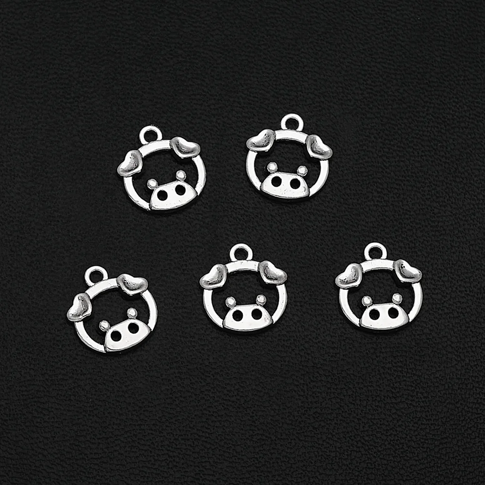 

50pcs/Lots 11x12mm Antique Silver Plated Cute Pet Pig Charms Vintage Animals Pendants For DIY Bangles Jewelry Making Finding