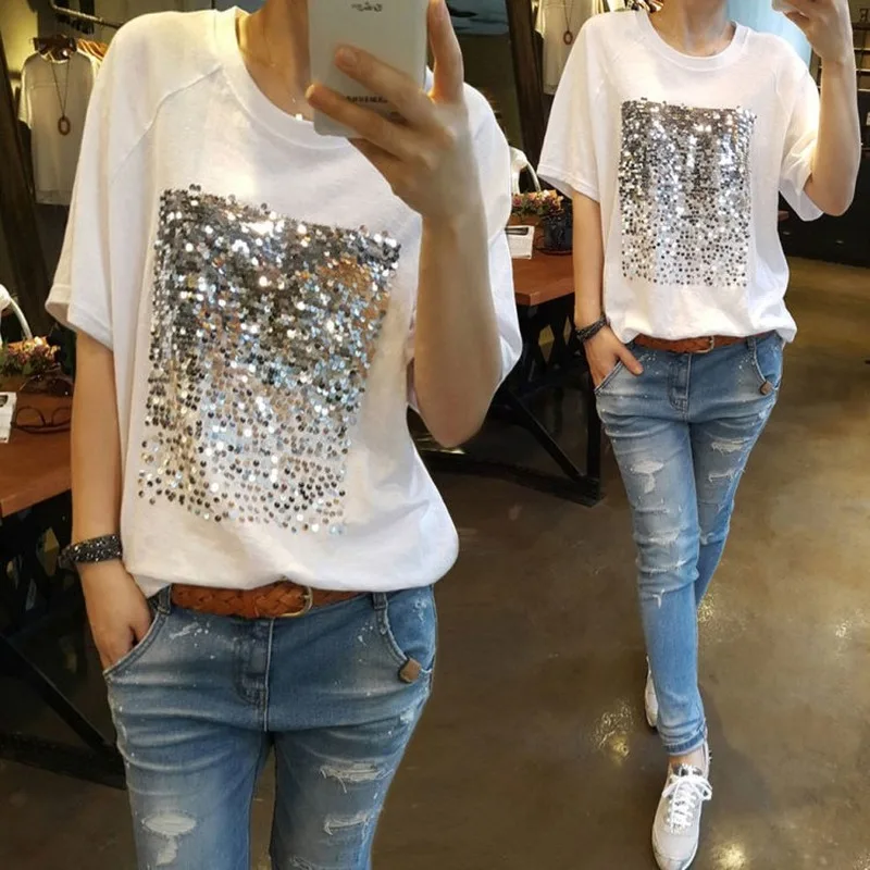 Blingbling Sequins Women Summer Short Sleeve Tshirts 2020 Streetwear Women's Loose Tops Couple Clothes Korean Harajuku Shirts
Blingbling Sequins Women Summer Short Sleeve Tshirts 2020 Streetwear Women's Loose Tops Couple Clothes Korean Harajuku Shirts