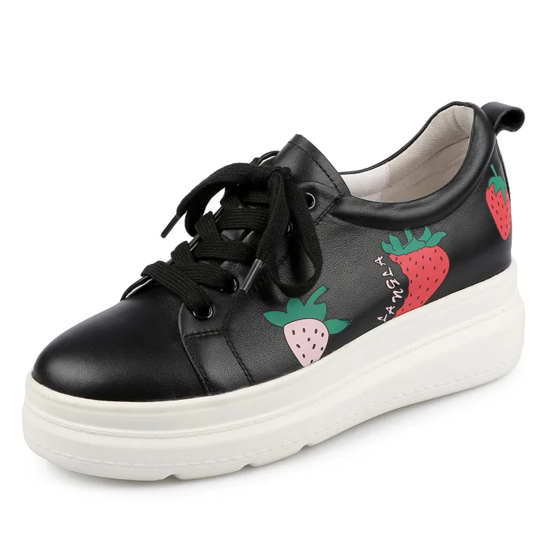 New Leather Autumn Women Shoes Platform Lace-up Casual Sneakers Strawberry Heightened White Flat Platform Round Toe 
New Leather Autumn Women Shoes Platform Lace-up Casual Sneakers Strawberry Heightened White Flat Platform Round Toe