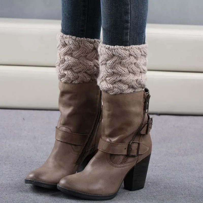 

1 Pair Women's Knitted Boot Cuff Socks Leg Warmers Christmas Boot Cover Autumn Winter