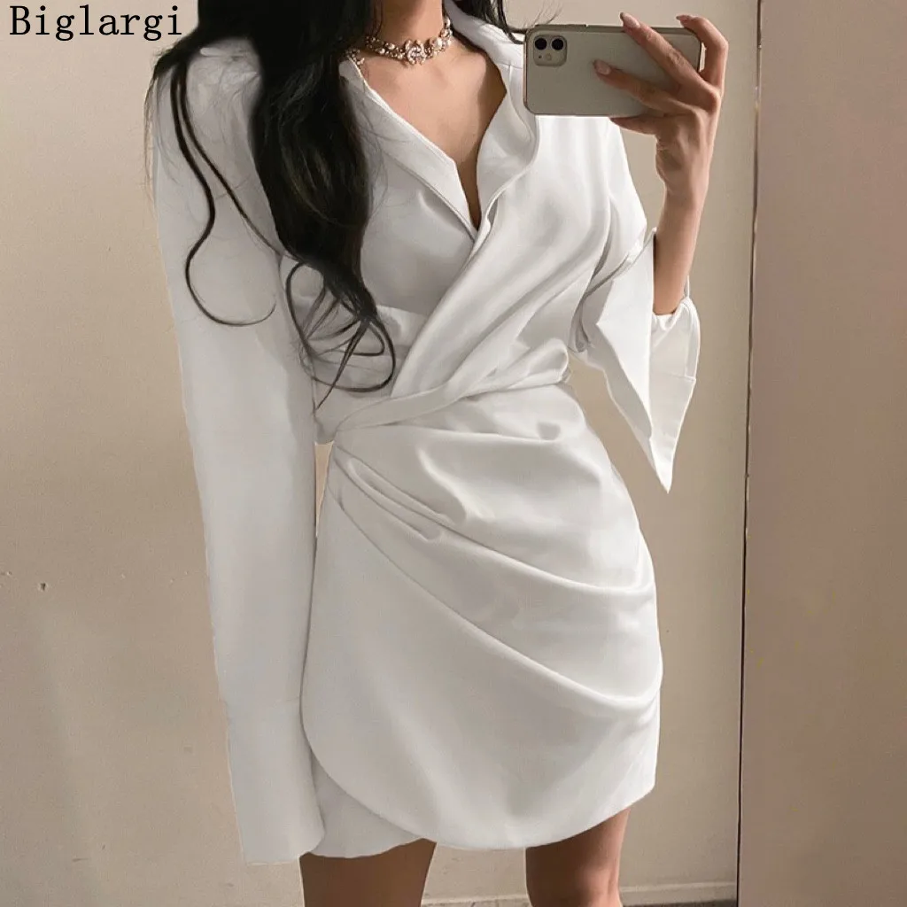 Sexy Mini Shirt Dress Pleated Long Sleeve Chic Ladies Dresses Korean Turn Neck Spring 2022 Summer Short Party Elegant Clothing
Sexy Mini Shirt Dress Pleated Long Sleeve Chic Ladies Dresses Korean Turn Neck Spring 2022 Summer Short Party Elegant Clothing