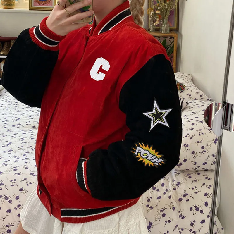 Graffiti Letter Embroidery Baseball Jacket Women Velvet Red Varsity Splice Jackets 2021 Autumn Vintage Casual Baseball Uniform
Graffiti Letter Embroidery Baseball Jacket Women Velvet Red Varsity Splice Jackets 2021 Autumn Vintage Casual Baseball Uniform