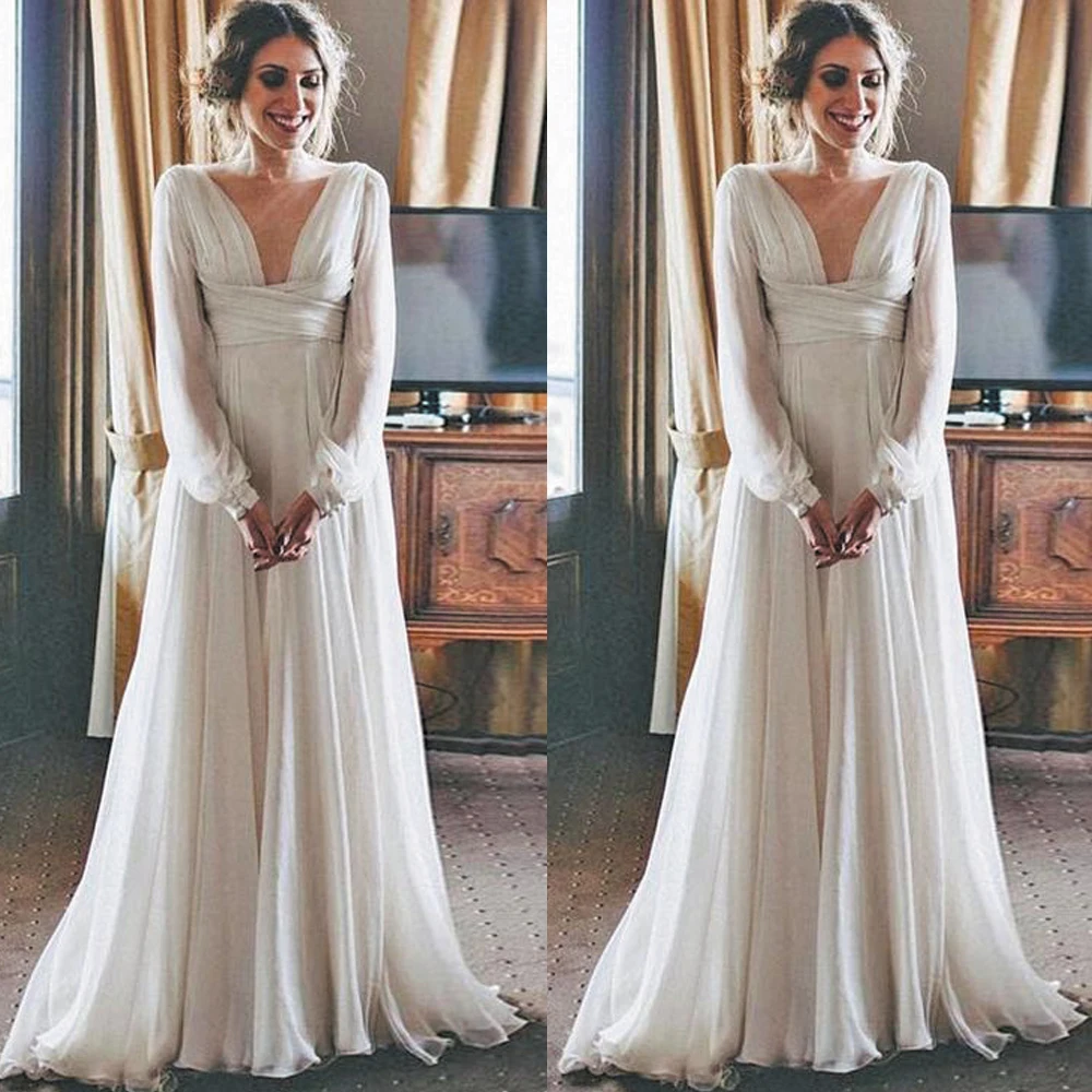 Шифоновые пляжные свадебные платья SuperKimJo 2020 Robe De Mariage с V-образным вырезом и длинным рукавом Элегантное свадебное платье 2021
Шифоновые пляжные свадебные платья SuperKimJo 2020 Robe De Mariage с V-образным вырезом и длинным рукавом Элегантное свадебное платье 2021