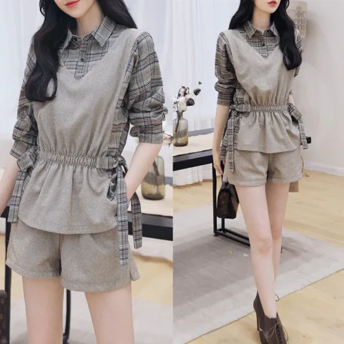 Fake Two Top And Shorts Plaid Women 2 Piece Set Top And Pants Korean Clothing Ensemble Femme Deux Pieces Conjunto Feminino
Fake Two Top And Shorts Plaid Women 2 Piece Set Top And Pants Korean Clothing Ensemble Femme Deux Pieces Conjunto Feminino