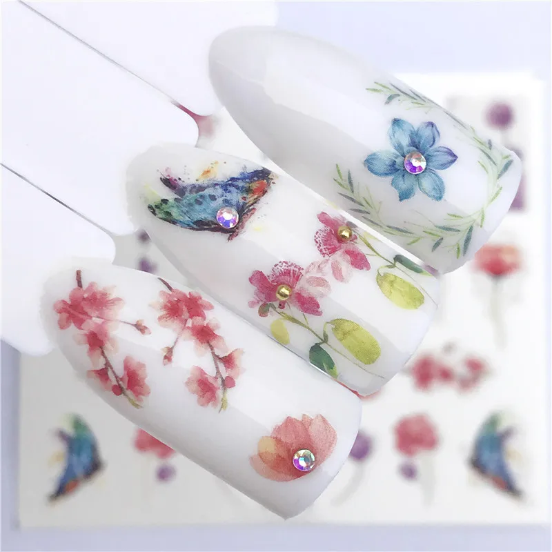 Переводные наклейки для ногтевого дизайна с цветами полностью Обертывающие