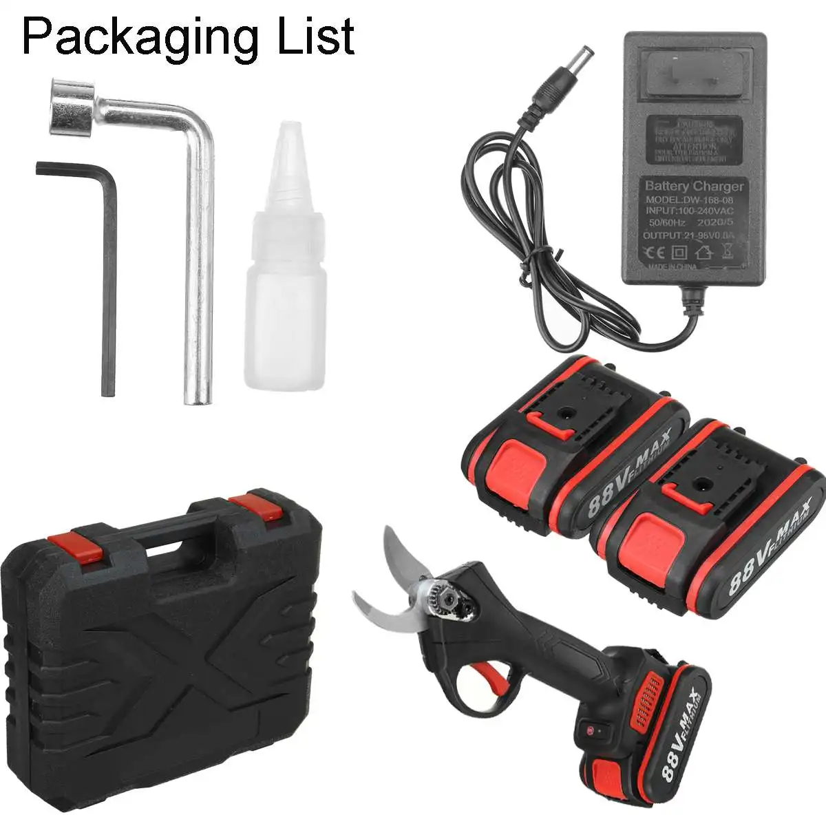 88V 30mm Max Cutting Garden Pruner Secateur Branch Cutter Cordless Electric Pruning Shears with 2 Lithium-ion Battery US Plug
88V 30mm Max Cutting Garden Pruner Secateur Branch Cutter Cordless Electric Pruning Shears with 2 Lithium-ion Battery US Plug