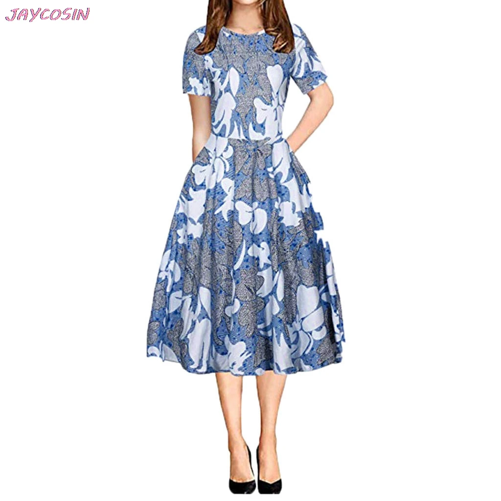 2019 платье размера плюс S-XL женское вечернее с О-образным вырезом и цветочным