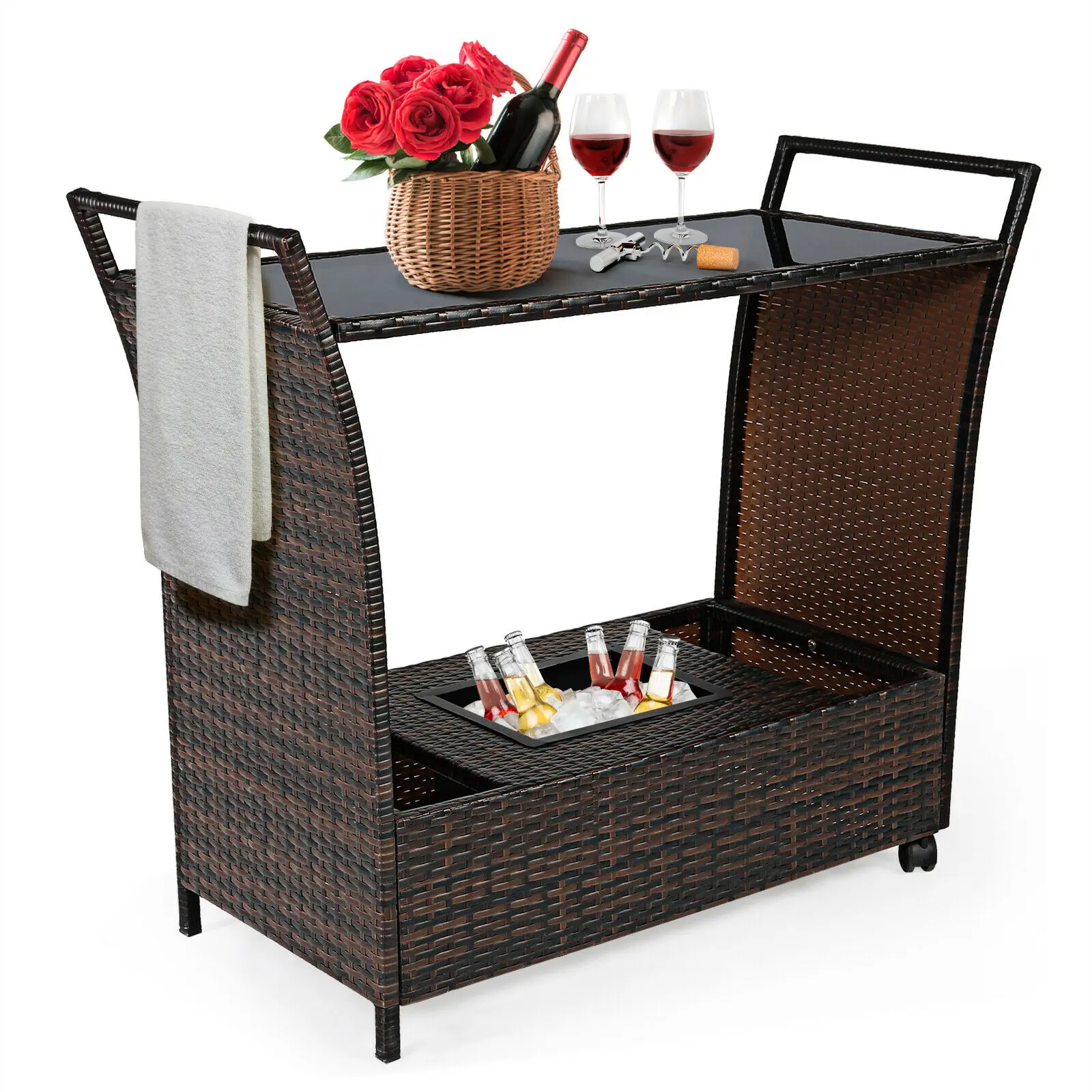 Patiojoy Patio Rattan Bar Serving Cart Wheels Ice Bucket Glass Top Handle Garden HW67182
Patiojoy Patio Rattan Bar Serving Cart Wheels Ice Bucket Glass Top Handle Garden HW67182