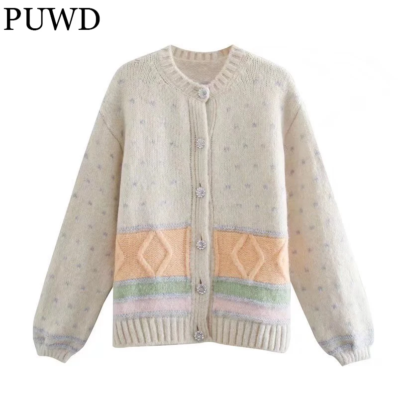 Женский вязаный кардиган PUWD, винтажный кардиган с искусственными драгоценными камнями, на пуговицах, в стиле пэчворк, осень 2021, женские свит...
Женский вязаный кардиган PUWD, винтажный кардиган с искусственными драгоценными камнями, на пуговицах, в стиле пэчворк, осень 2021, женские свит...