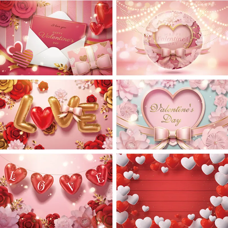 

Valentine's Day Photocall Love Heart Light Bokeh Ballon Flower February 14 Photography Backdrop Wedding Party Background Banner