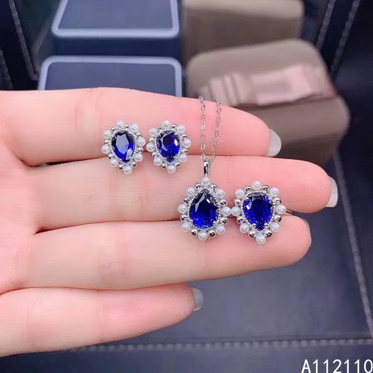 Fine Jewelry 925 Pure Silver Inset With Natural Gem Women's Luxury Fashion Water Drop Sapphire Pendant Ring Earring Set Support 
Fine Jewelry 925 Pure Silver Inset With Natural Gem Women's Luxury Fashion Water Drop Sapphire Pendant Ring Earring Set Support