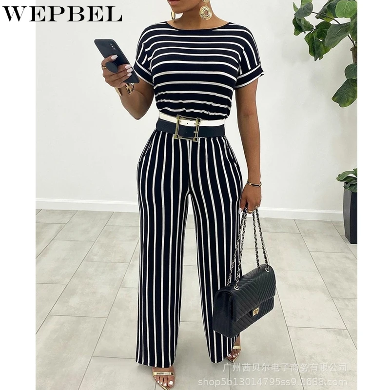 Женские комбинезоны в полоску WEPBEL, повседневные Летние облегающие комбинезоны с круглым вырезом, коротким рукавом и высокой талией 
Женские комбинезоны в полоску WEPBEL, повседневные Летние облегающие комбинезоны с круглым вырезом, коротким рукавом и высокой талией