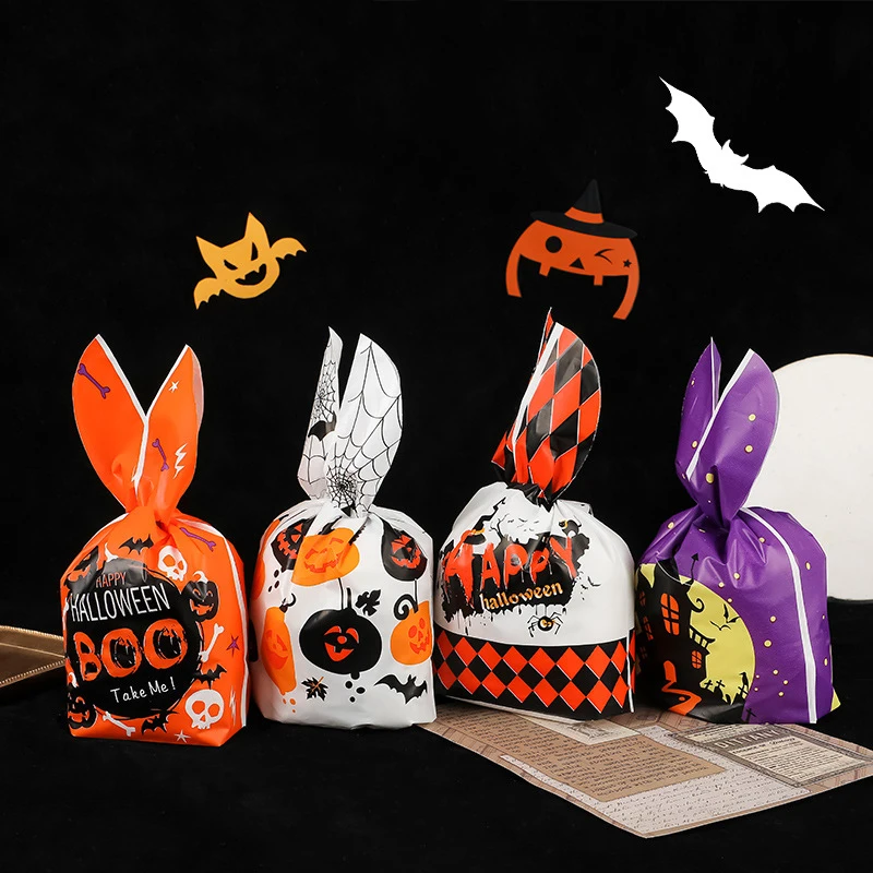 

50 шт./лот пакеты для конфет на Хэллоуин 14x23x3 см пластиковые пакеты для печенья с кроличьими ушками для Хэллоуина милые подарочные пакеты для ...