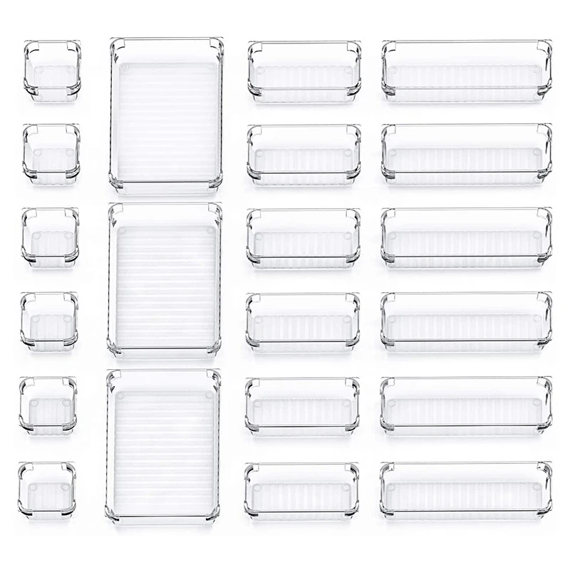 Set of 21 Desk Drawer Organiser Trays with 4-Size Clear Plastic Storage Boxes Divider Make-Up Organiser for Office
Set of 21 Desk Drawer Organiser Trays with 4-Size Clear Plastic Storage Boxes Divider Make-Up Organiser for Office
