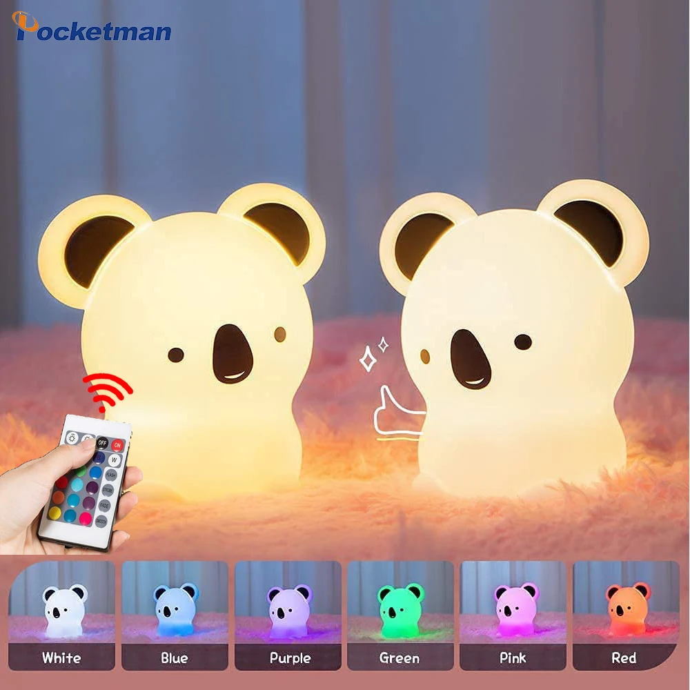 Portable Koala Night Light LED USB Rechargeable Silicon Lighting Remote Controlled and Touch 2 Different Modes 16 Color lights
Portable Koala Night Light LED USB Rechargeable Silicon Lighting Remote Controlled and Touch 2 Different Modes 16 Color lights