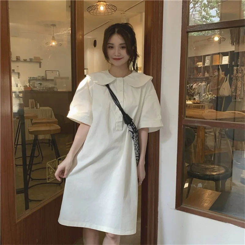 Korean Elegant Casual Women Dress Spring Summer Preppy Style Peter Pan Collar Buttons Mid-Calf Princess Party Dresses Vestidos
Korean Elegant Casual Women Dress Spring Summer Preppy Style Peter Pan Collar Buttons Mid-Calf Princess Party Dresses Vestidos