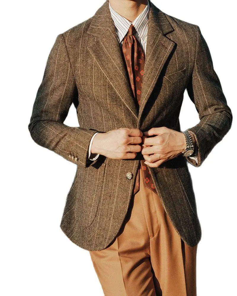 Hot Sale Herringbone Stripe Notch Lapel Single Breasted Blazer Casual Suit Men's Slim Fit Gentleman Formal Suit Dress Prom Wear 
Hot Sale Herringbone Stripe Notch Lapel Single Breasted Blazer Casual Suit Men's Slim Fit Gentleman Formal Suit Dress Prom Wear