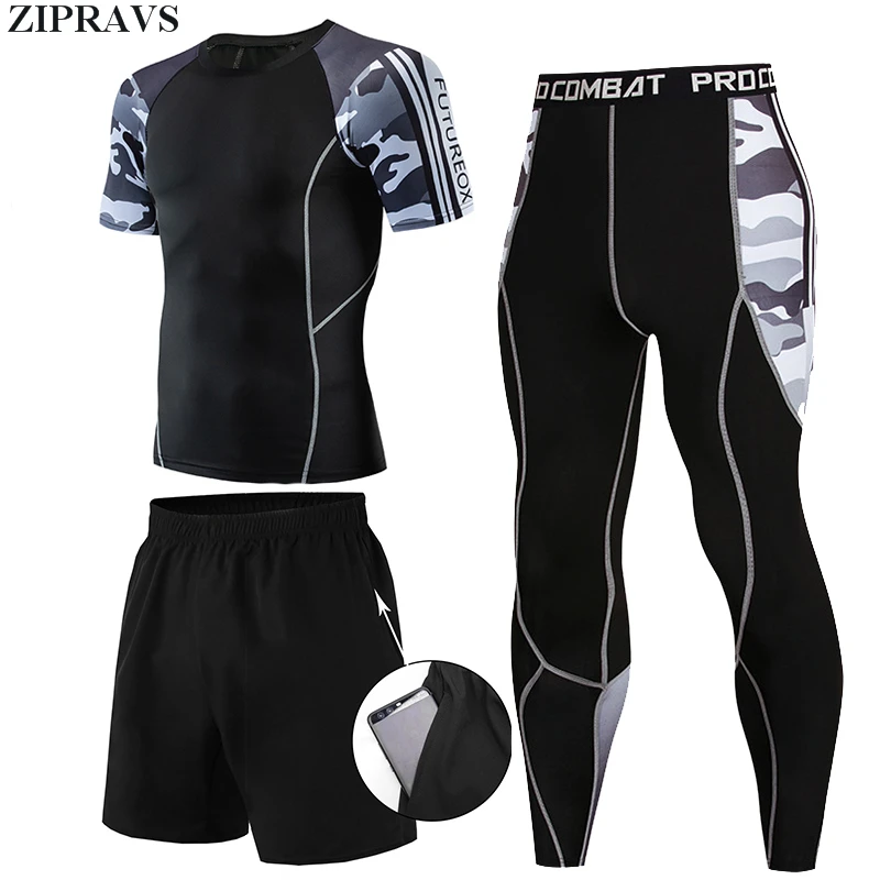 2020 new brand ZIPRAVS men's camouflage MMA gym compression shirt quick-drying sportswear long sleeve men's workout 3-piece suit 
2020 new brand ZIPRAVS men's camouflage MMA gym compression shirt quick-drying sportswear long sleeve men's workout 3-piece suit