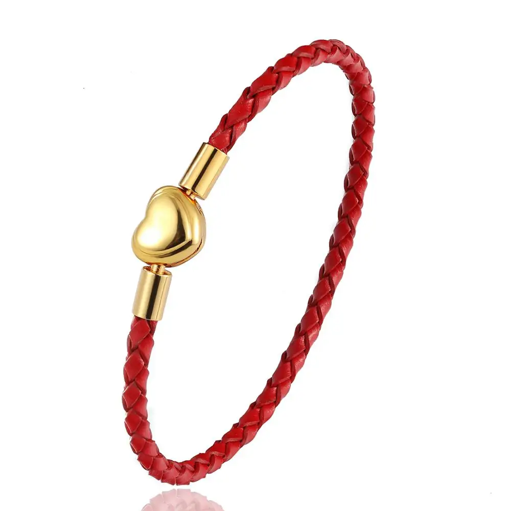 Fashion Women Gold Plated Lover Bracelet Bangle Leather Chain With Love STAINLESS STEEL Clasp Pan Bracelet Bead Charms Bracelet
Fashion Women Gold Plated Lover Bracelet Bangle Leather Chain With Love STAINLESS STEEL Clasp Pan Bracelet Bead Charms Bracelet