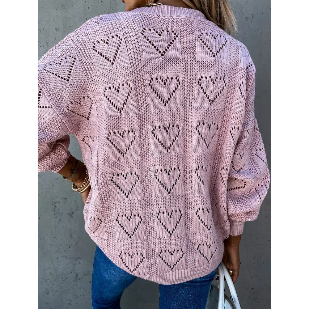 Women Autumn Winter Casual Knitted Sweater V-Neck Long Sleeve Heart-shaped Ribbed Hollow Loose Pullover Sweater Solid Color
Women Autumn Winter Casual Knitted Sweater V-Neck Long Sleeve Heart-shaped Ribbed Hollow Loose Pullover Sweater Solid Color