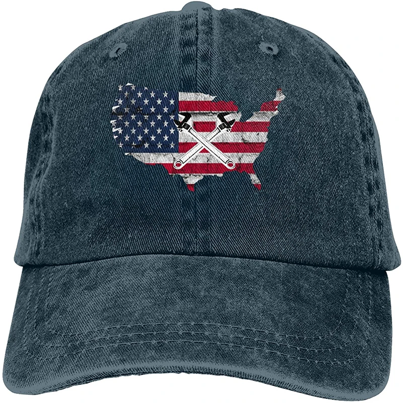 

Ironworker Crossed Tools Us Flag Sports Denim Cap Adjustable Unisex Plain Baseball Cowboy Snapback Hat