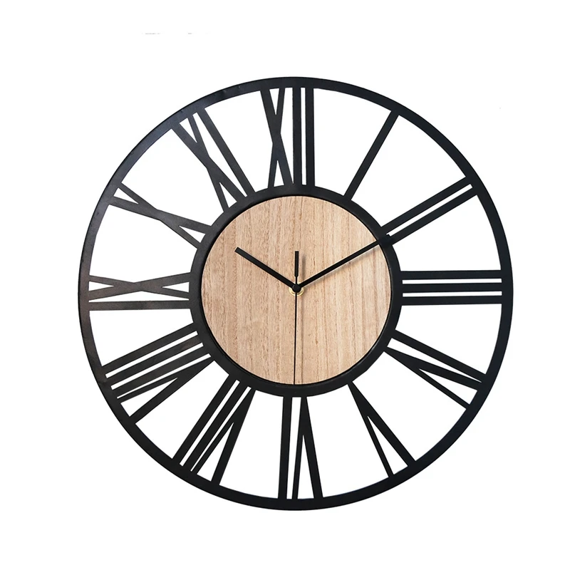 

Современные железные деревянные настенные часы, 16-дюймовые бесшумные настенные часы с римскими цифрами для загородного дома, гостиной, спа...