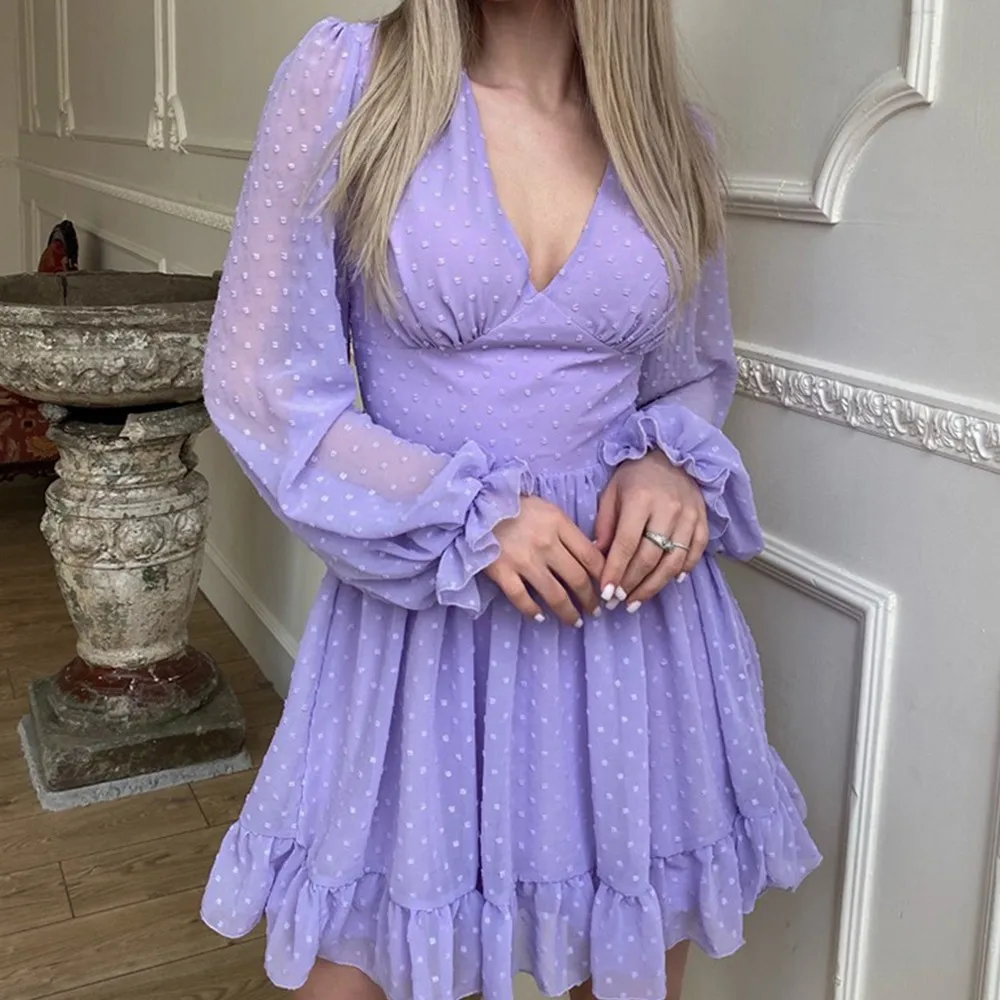 Woman Swiss Dot Ruffles Deep V Neck Summer Dress Women Solid Color Lantern Sleeve French Robe A Line Mini Chiffon Dresses New
Woman Swiss Dot Ruffles Deep V Neck Summer Dress Women Solid Color Lantern Sleeve French Robe A Line Mini Chiffon Dresses New