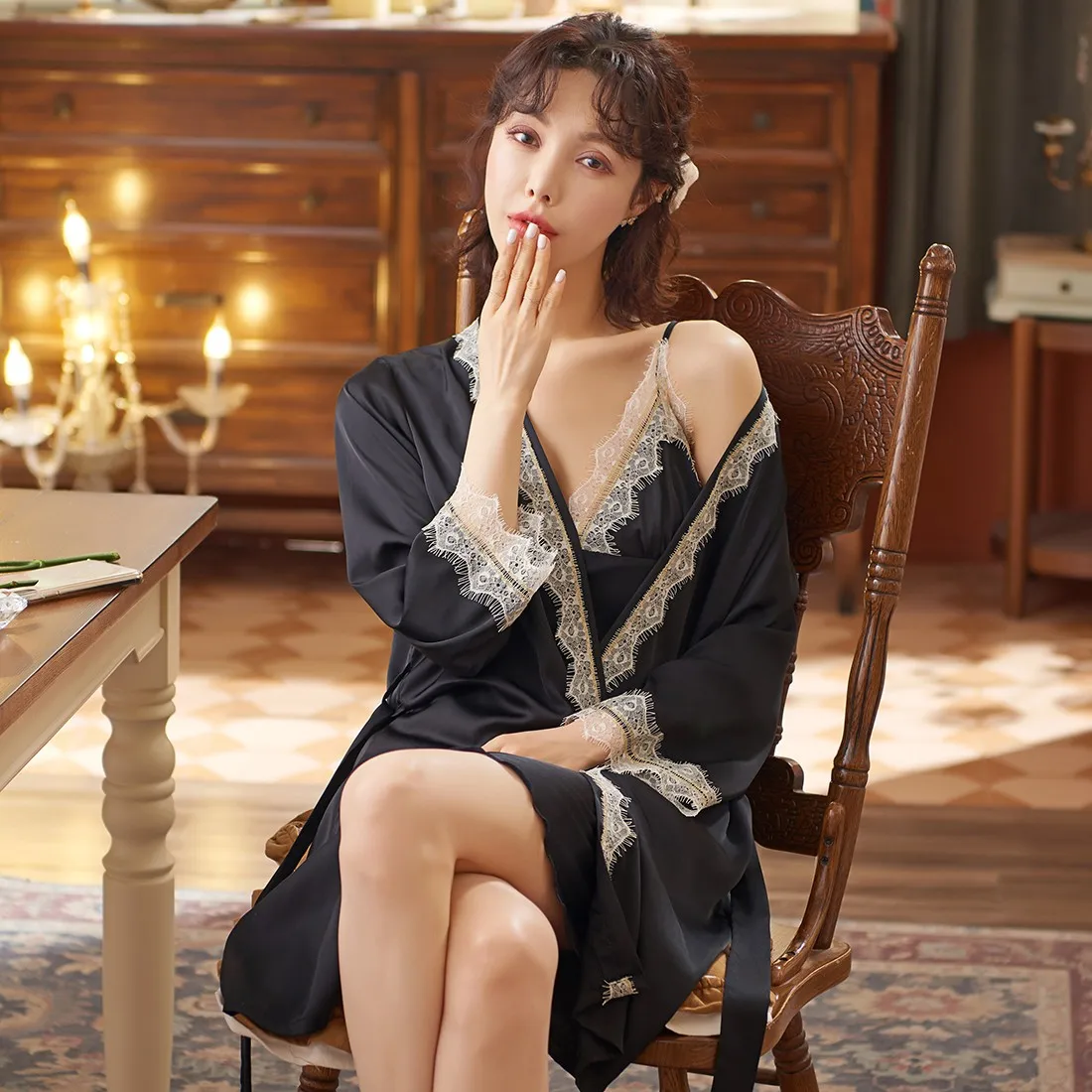 Summer Women Robe Set Kimono Gown Satin 2PCS Sleepwear Loose Casual Nightgown Sleep Set Sexy Lace Trim V-Neck Home Clothes XXL
Summer Women Robe Set Kimono Gown Satin 2PCS Sleepwear Loose Casual Nightgown Sleep Set Sexy Lace Trim V-Neck Home Clothes XXL