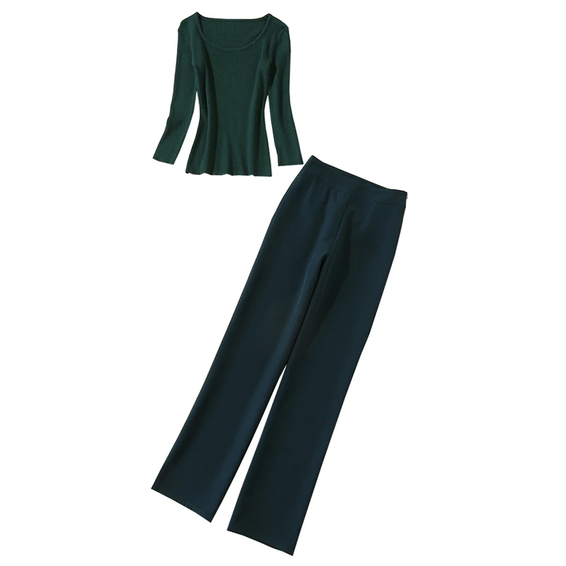 Autumn fashion clothes set solid color dark green knitted sweater women's knitwear top + wide leg pants elegant trousers
Autumn fashion clothes set solid color dark green knitted sweater women's knitwear top + wide leg pants elegant trousers