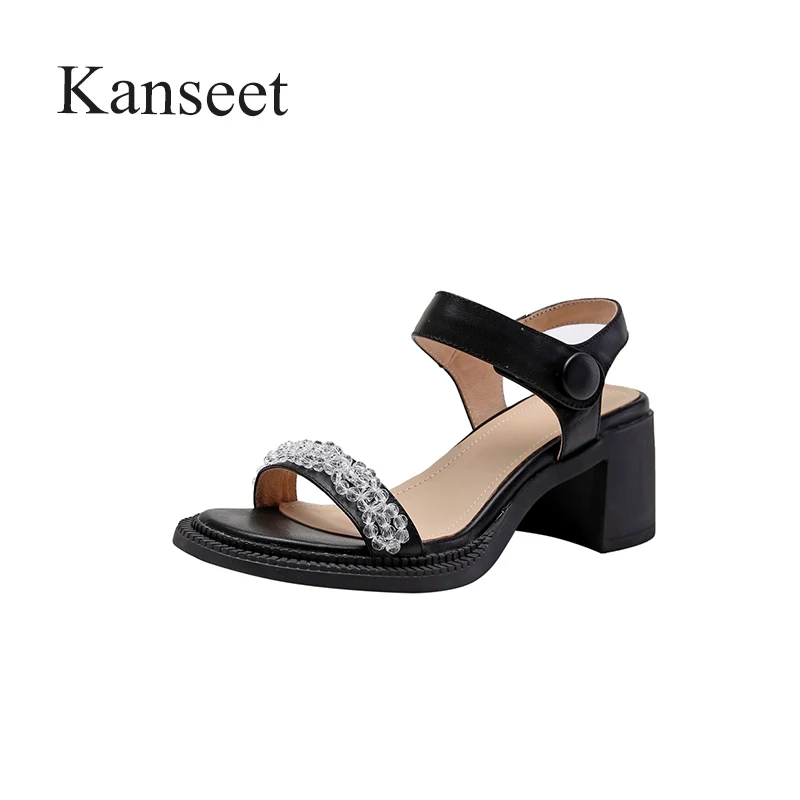 Kanseet Fashion String Bead Open-Toed 2021 Summer Women Sandals Thick High Heels Genuine Leather High Quality Beige Black Shoes
Kanseet Fashion String Bead Open-Toed 2021 Summer Women Sandals Thick High Heels Genuine Leather High Quality Beige Black Shoes