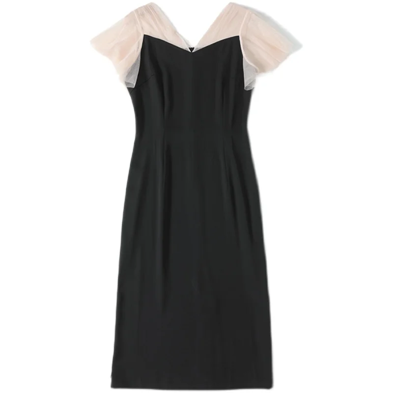 Vintage Black Patchwork Mesh Contrast Color Flare Sleeve Dress Women V Neck Midi Female Summer Office Style Party Vestido k8690
Vintage Black Patchwork Mesh Contrast Color Flare Sleeve Dress Women V Neck Midi Female Summer Office Style Party Vestido k8690